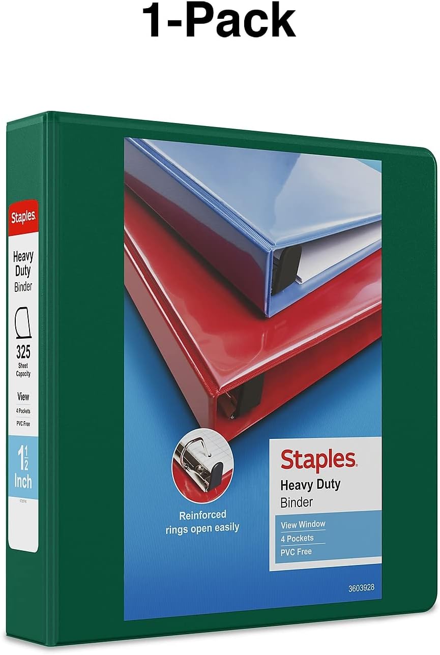 Staples Heavy-Duty 2-Inch D-Ring View Binder, Reinforced Spine, Holds Up to 450 Sheets, Gray, for Office & School