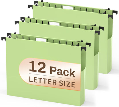 12 Pack Hanging File Folders, Blue Hanging File Folders, Plastic File Folder Hanging with Tabs, Filing Cabinet Folders Organizer Letter Size Paper Storage - Home Schoool Office Supplies
