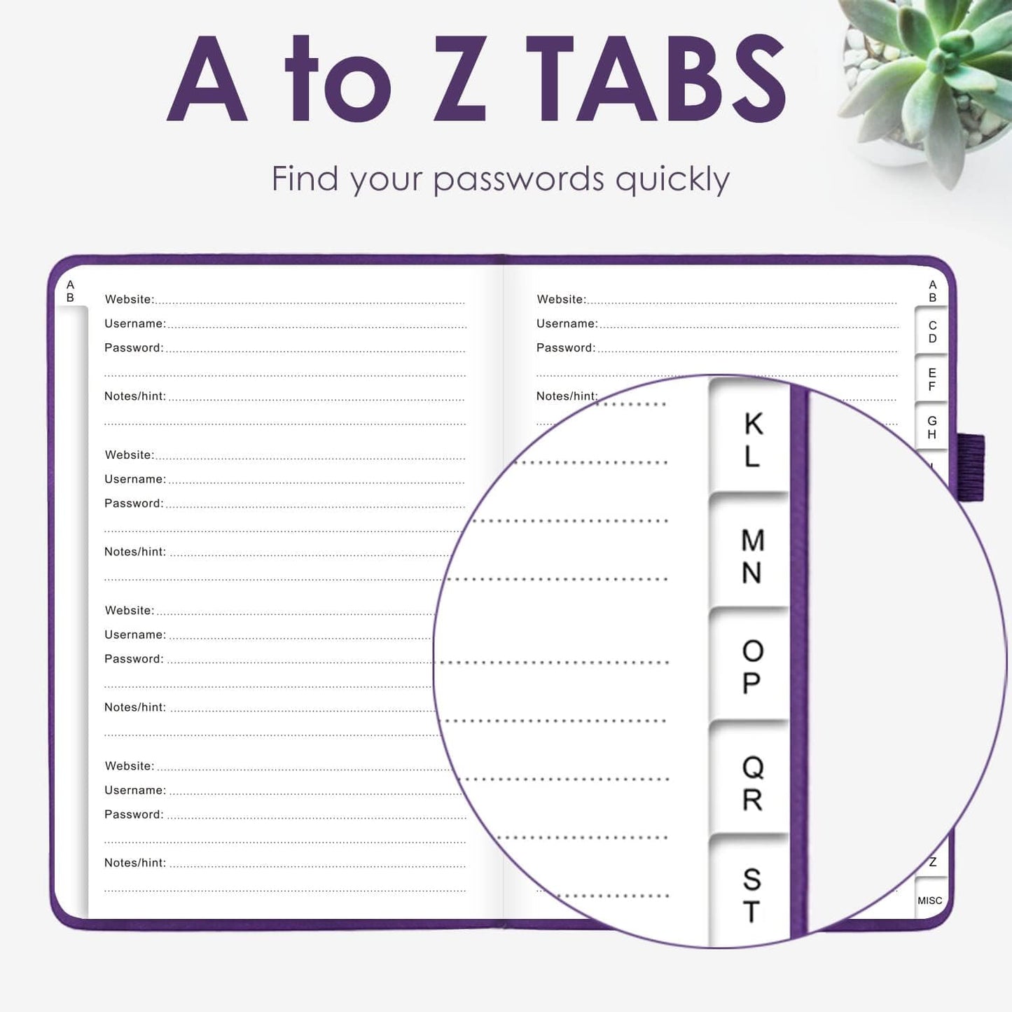 Elegant Password Book with Alphabetical Tabs - Hardcover Password Book for Internet Website Address Login - 5.2" x 7.6" Password Keeper and Organizer w/Notes Section & Back Pocket (Turquoise)