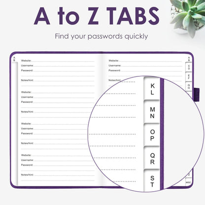 Elegant Password Book with Alphabetical Tabs - Hardcover Password Book for Internet Website Address Login - 5.2" x 7.6" Password Keeper and Organizer w/Notes Section & Back Pocket (Turquoise)