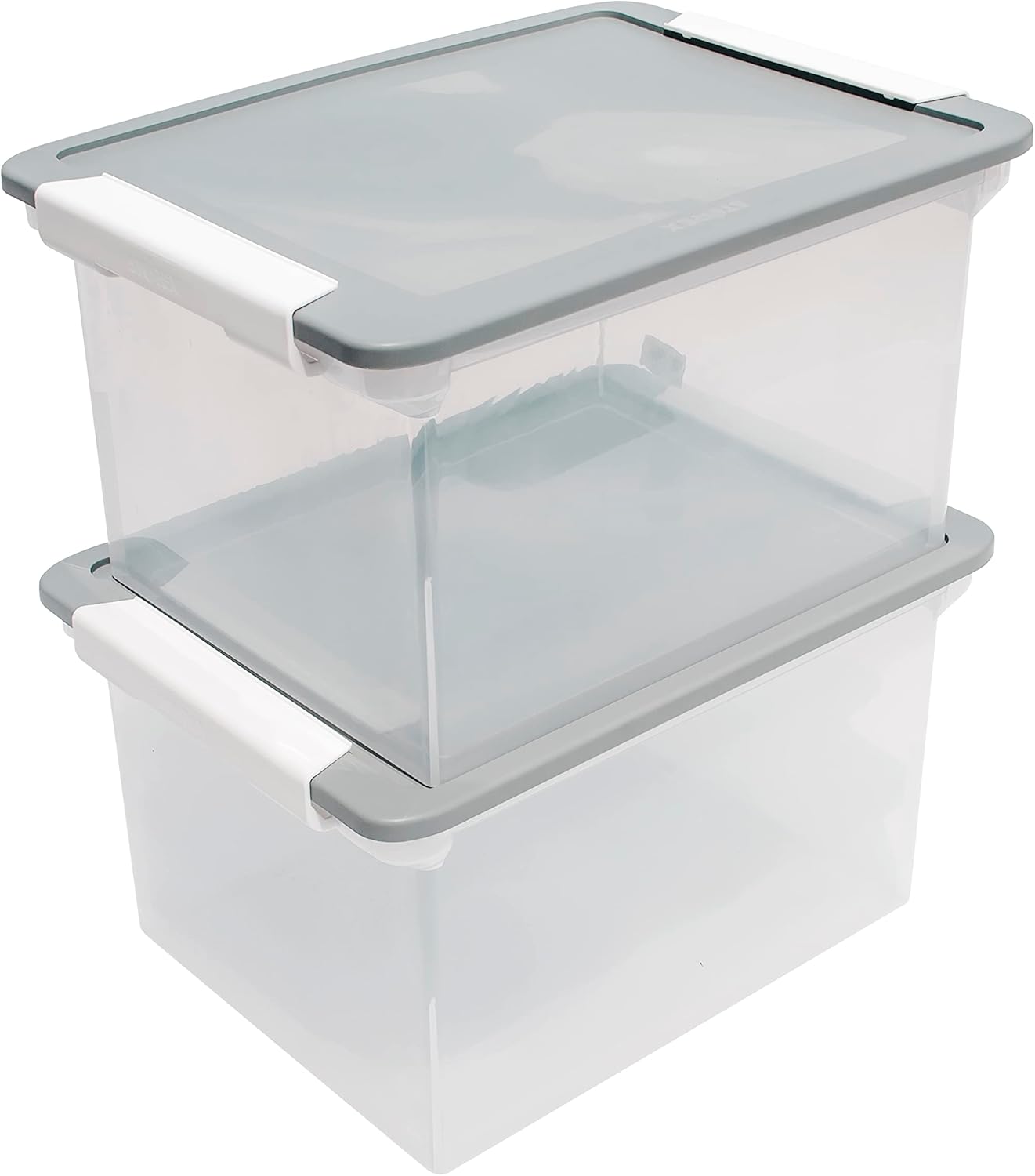 Storex Portable File Tote with Locking Handles, Letter/Legal Files, 18.5" X 14.25" X 10.88", Clear/Silver