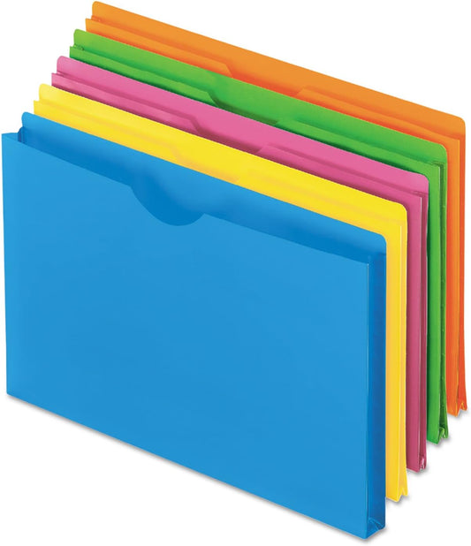 Pendaflex Glow Poly File Jacket, Straight Tab, Letter Size, Assorted Colors, 5/Pack