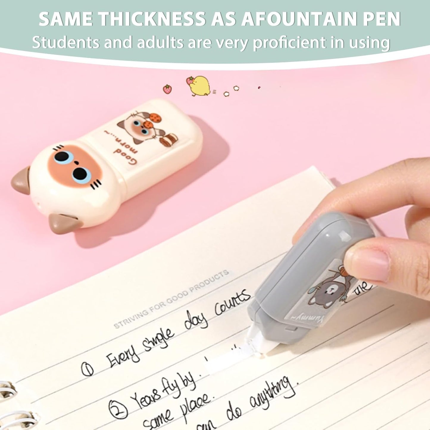 white Corrcetion Tape,4 Pcs Mini Japan Corrcetion Tape Pen,with Easy to Use Kawaii Cat Applicator,Cute Stationery Set Kawaii Birthday Gifts set for Back to School Supplies