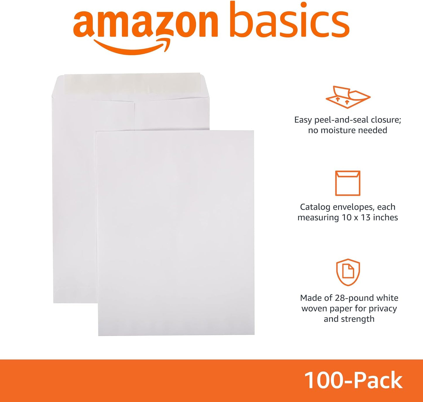 Amazon Basics Catalog Mailing Envelopes, Peel and Seal, 9" x 12", Brown Kraft, 100-Pack