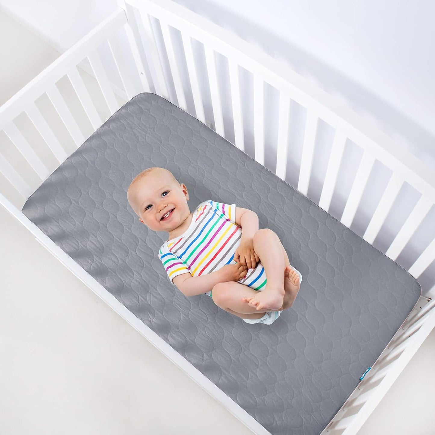 Crib Mattress Protector Sheets Waterproof 2 Pack, Quilted Crib Mattress Pad Cover Fitted Fits for Toddler Bed Mattress, White, 52” x 28”