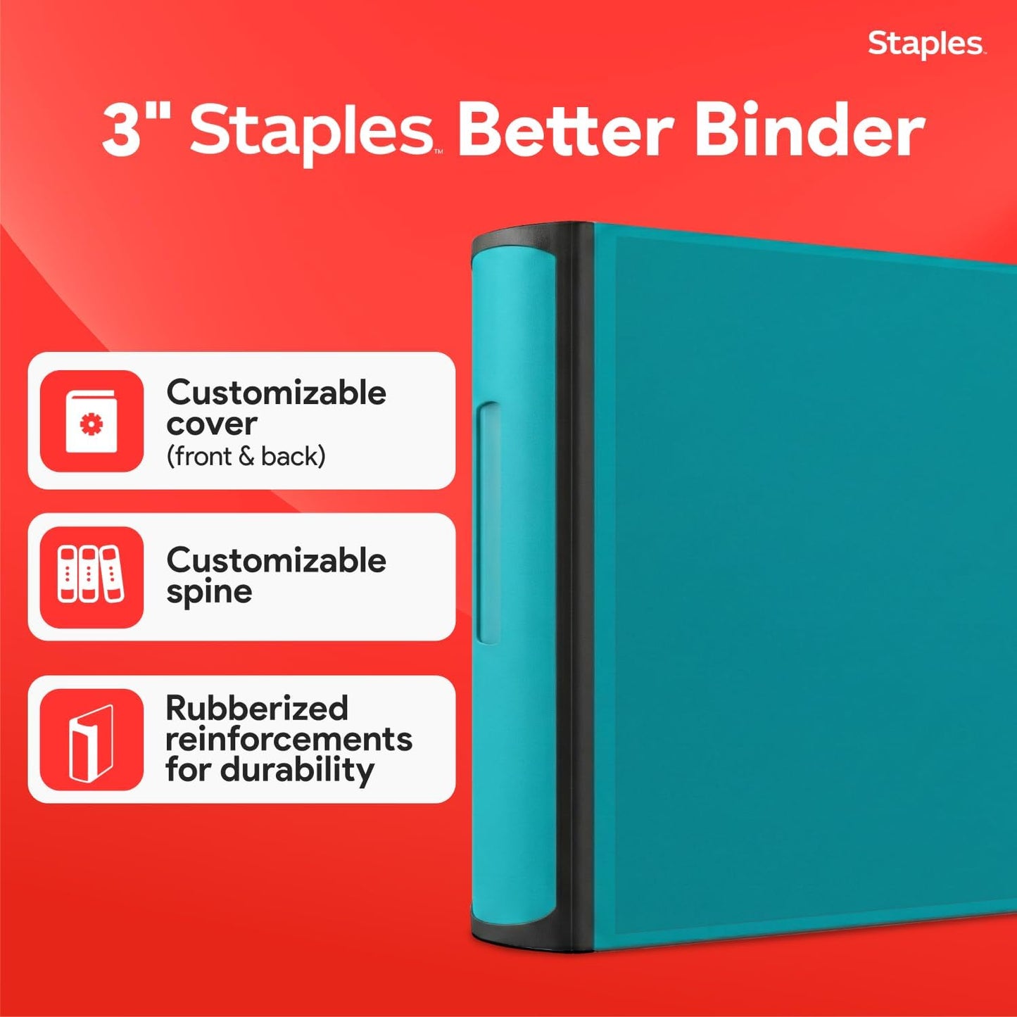 Staples Better Binder 2-Inch D-Ring View Binder, Reinforced Spine, Holds Up to 540 Sheets, Teal, for Office & School