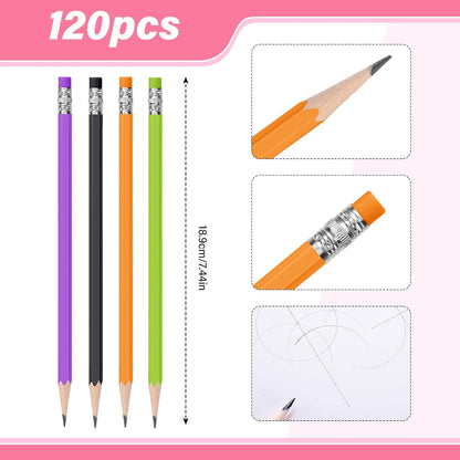 TecUnite 120 Pcs #2 HB Pencils with Eraser No 2 Unsharpened Wooden Hexagonal Pencils for Adults Gifts for School Exam art Learning Office Sketching(Rainbow Colors)