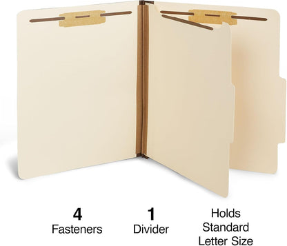 Staples Recycled Classification Folders, Letter Size, 1‑Divider, 1.75" Expansion, Durable Construction – 20/Carton