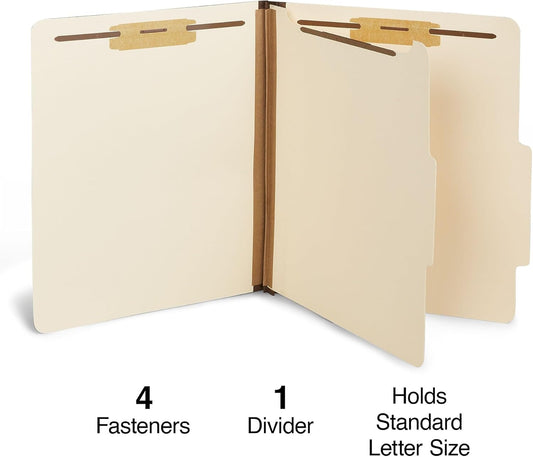 Staples Recycled Classification Folders, Letter Size, 1‑Divider, 1.75" Expansion, Durable Construction – 20/Carton