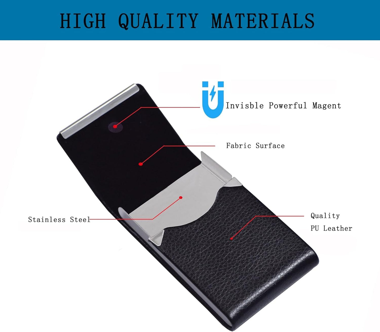 Business Card Holder with Ultra Slim Design,Business Card Case with Premium PU Leather,Suit Pocket Metal Card Holder for Women/Men,Professional Name Card Holder with Magnetic Shut (Black1)