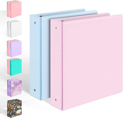 2 Pack BinderX Extra Durable 3 Ring Binder, 1 Inch Binder Round Rings, Fits 350 Sheets of 8.5x11 Paper, Customizable View Cover with Inside Pockets, Cute 1 Inch Binders 3 Ring, Pink & Purple