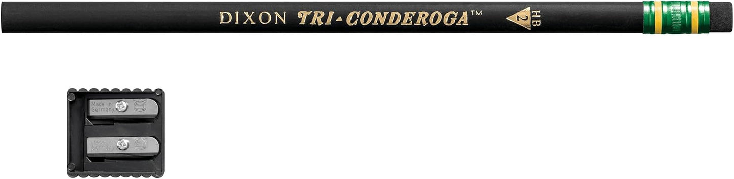 Ticonderoga Tri-Conderoga Triangular Pencils, Wood-Cased #2, Sharpener, Soft Touch Comfort Barrel, Black, 12-Pack (22500)