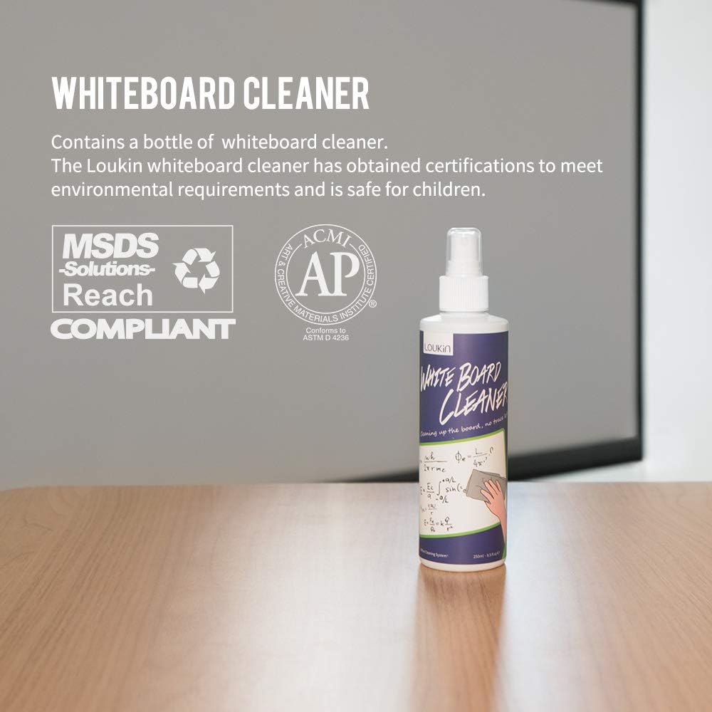 loukin Non-Toxic Whiteboard Cleaner, 8.5 fl oz Dry Erase Board Cleaner, Whiteboard Cleaning Spray with Cloth, Removes Stubborn Marks from Whiteboards