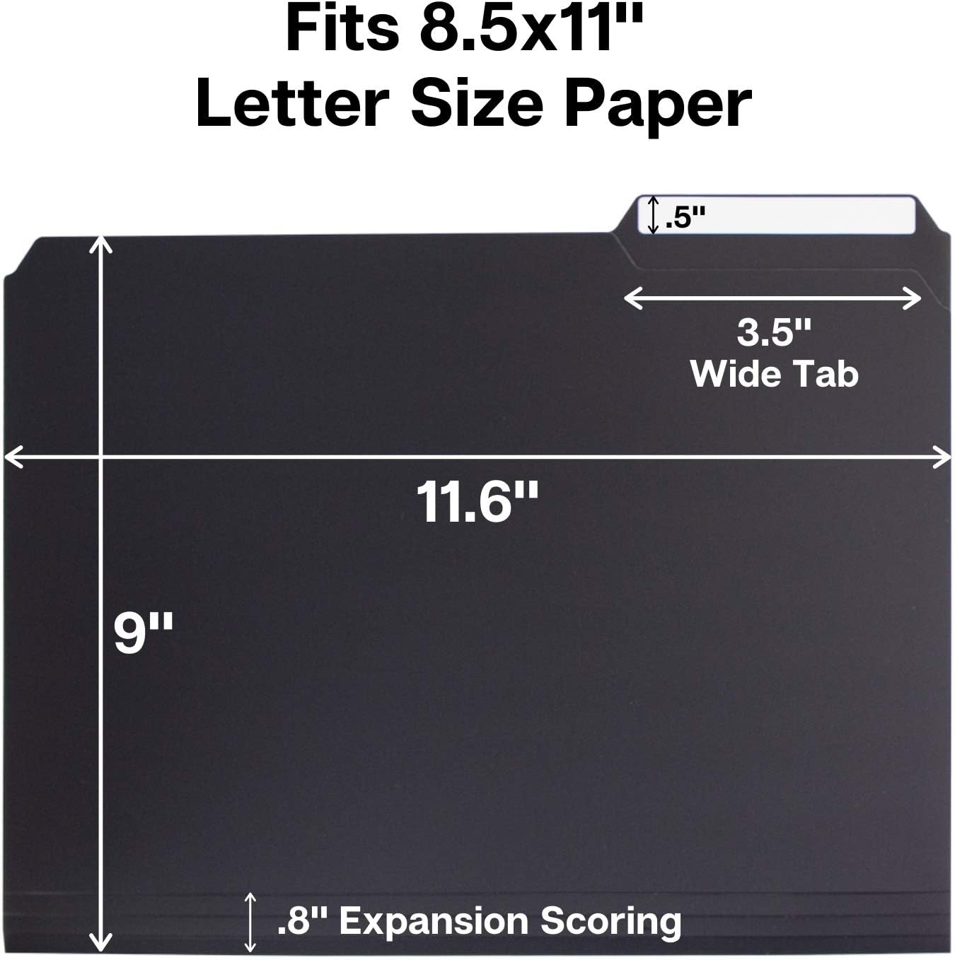 Dunwell Plastic Black 3-Tab Folders, (12 Pack), Sturdy 1/3 Tab File Folders for 8.5x11 Documents, Plastic Manila Filing Sleeves, Acid-Free Poly, Includes Labels