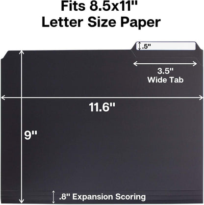 Dunwell Plastic Black 3-Tab Folders, (12 Pack), Sturdy 1/3 Tab File Folders for 8.5x11 Documents, Plastic Manila Filing Sleeves, Acid-Free Poly, Includes Labels