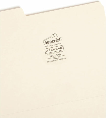Smead SuperTab File Folder, Oversized 1/3-Cut Tab, Letter Size, Manila, 100 Per Box (10301)