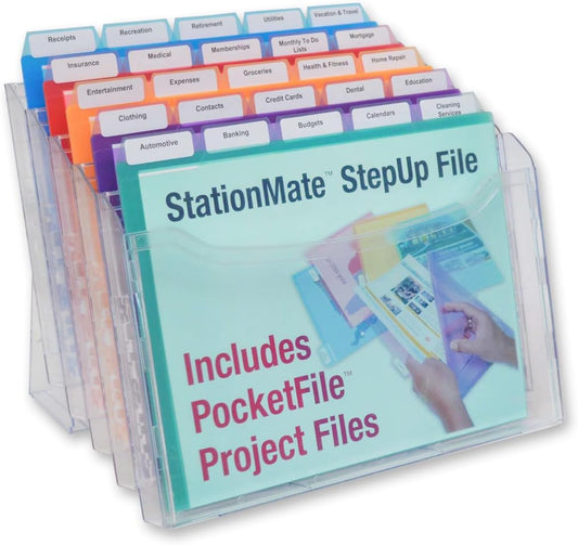 Ultimate Office PocketFile™ Clear Poly Document Folder Project Pockets, 5th-Cut, Letter Size, in 5 Assorted Colors, Set of 25