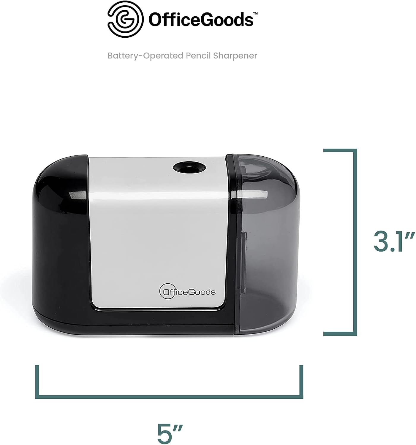 OfficeGoods Mini-Pro Electric Pencil Sharpener - Cordless Portable Sharpener - Battery Operated - Compact & Powerful for Home, Office & School - White