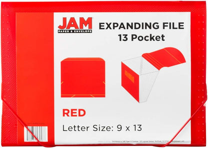 JAM Paper Accordion Folders - 13 Pocket Plastic Expanding File - Legal Size - 10 x 15 - Red - Sold Individually