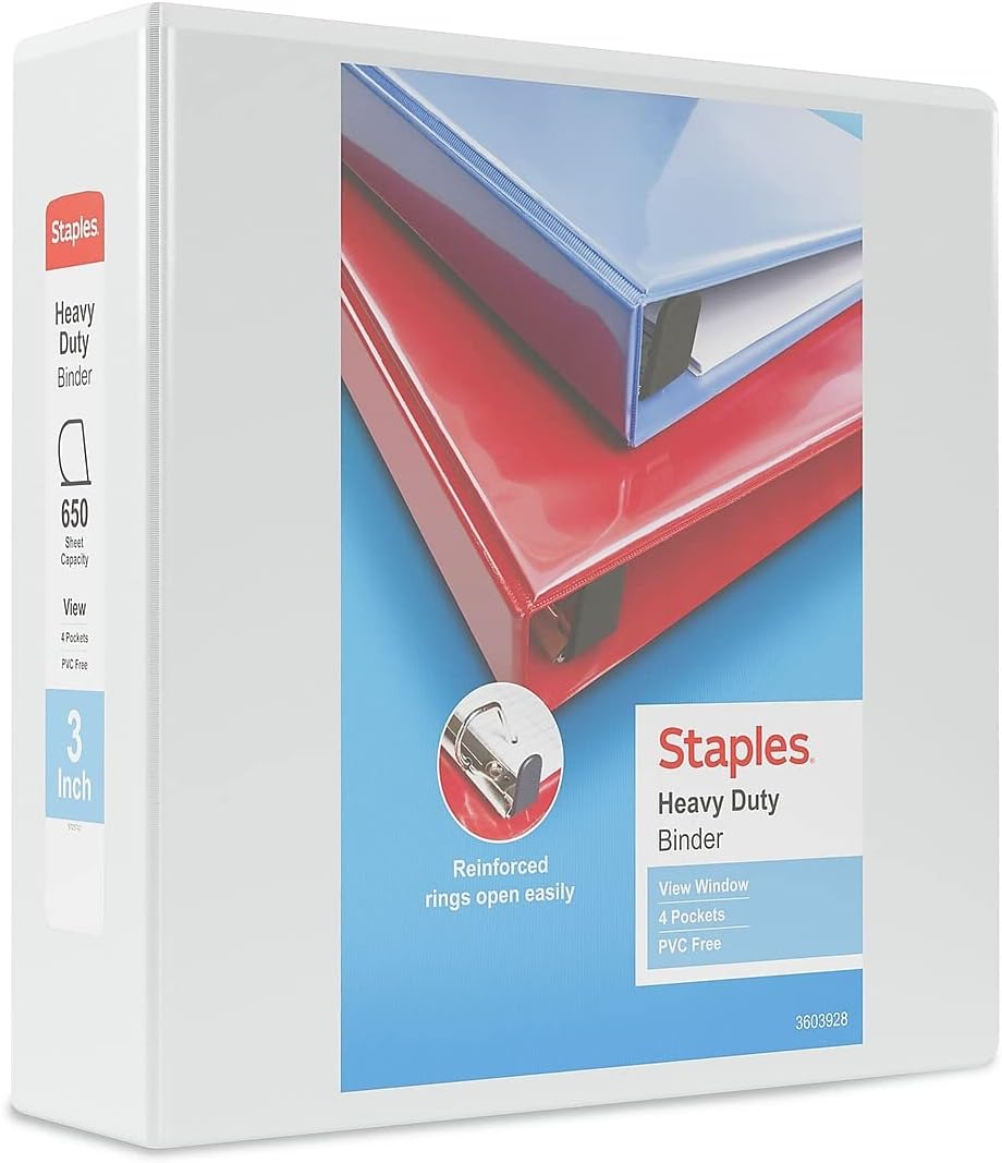 Staples Heavy-Duty 2-Inch D-Ring View Binder, Reinforced Spine, Holds Up to 450 Sheets, Gray, for Office & School
