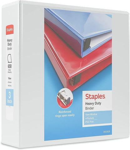 Staples Heavy-Duty 2-Inch D-Ring View Binder, Reinforced Spine, Holds Up to 450 Sheets, Gray, for Office & School