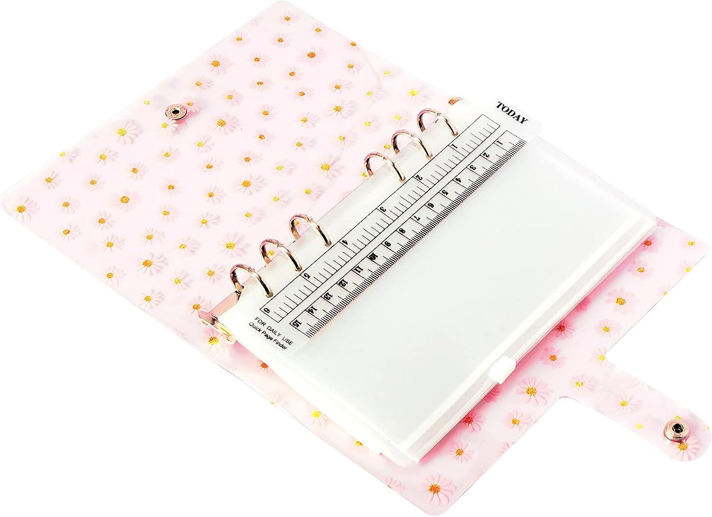 A6 A5 6-Holes Colorful PVC Cover Round Ring View Binder with Snap Button Closure File Folder for Loose Leaf Sheet Protectors Notebook Refill (Pink Daisy, A5 Mini Set) - Colors A