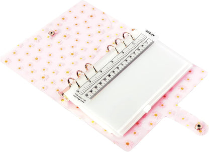 A6 A5 6-Holes Colorful PVC Cover Round Ring View Binder with Snap Button Closure File Folder for Loose Leaf Sheet Protectors Notebook Refill (Pink Daisy, A5 Mini Set) - Colors A