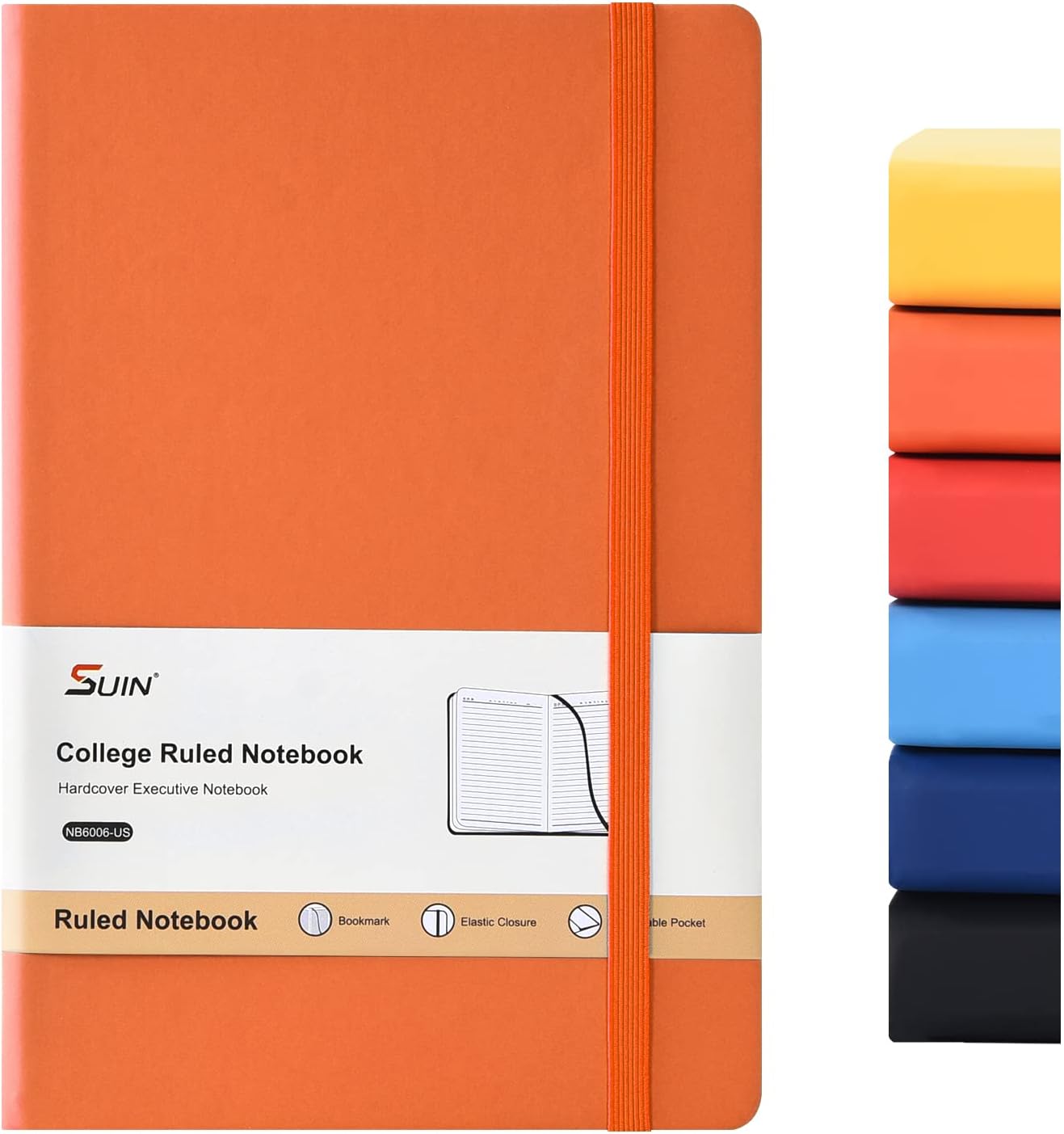 SUIN Hardcover-Journal-Notebooks, A5 Lined Journals Notebook for Writing 200 Pages, 8.2 x 5.5 inch, Classic Ruled Notebooks for Work/Travel/College (Black- 1 Pack)