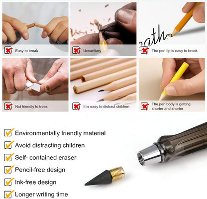 Ainiv Inkless Pencil with Eraser - 5 Sets Infinity Pencil, Reusable with Extra 5 Eraser & 5 Replaceable Nibs for Home, Office & School Writing, Drawing