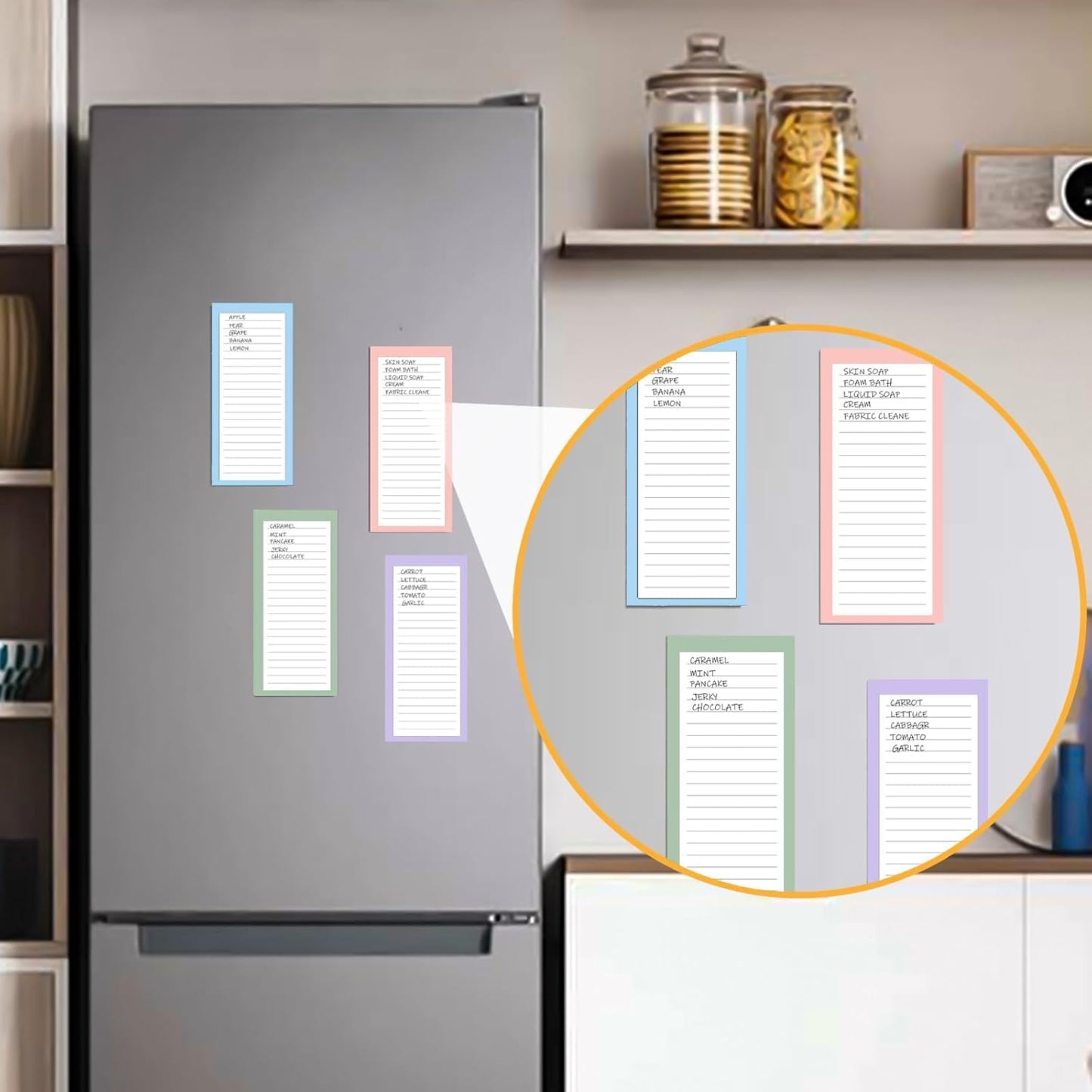 FLIPPED 4 Pack Magnetic Notepads for Refrigerator, Notepad Grocery List Large Magnet Pad for Fridge,Full Magnet Back Design Magnetic Memo Pads for Grocery List, Shopping List, to-Do List(200 Sheets)