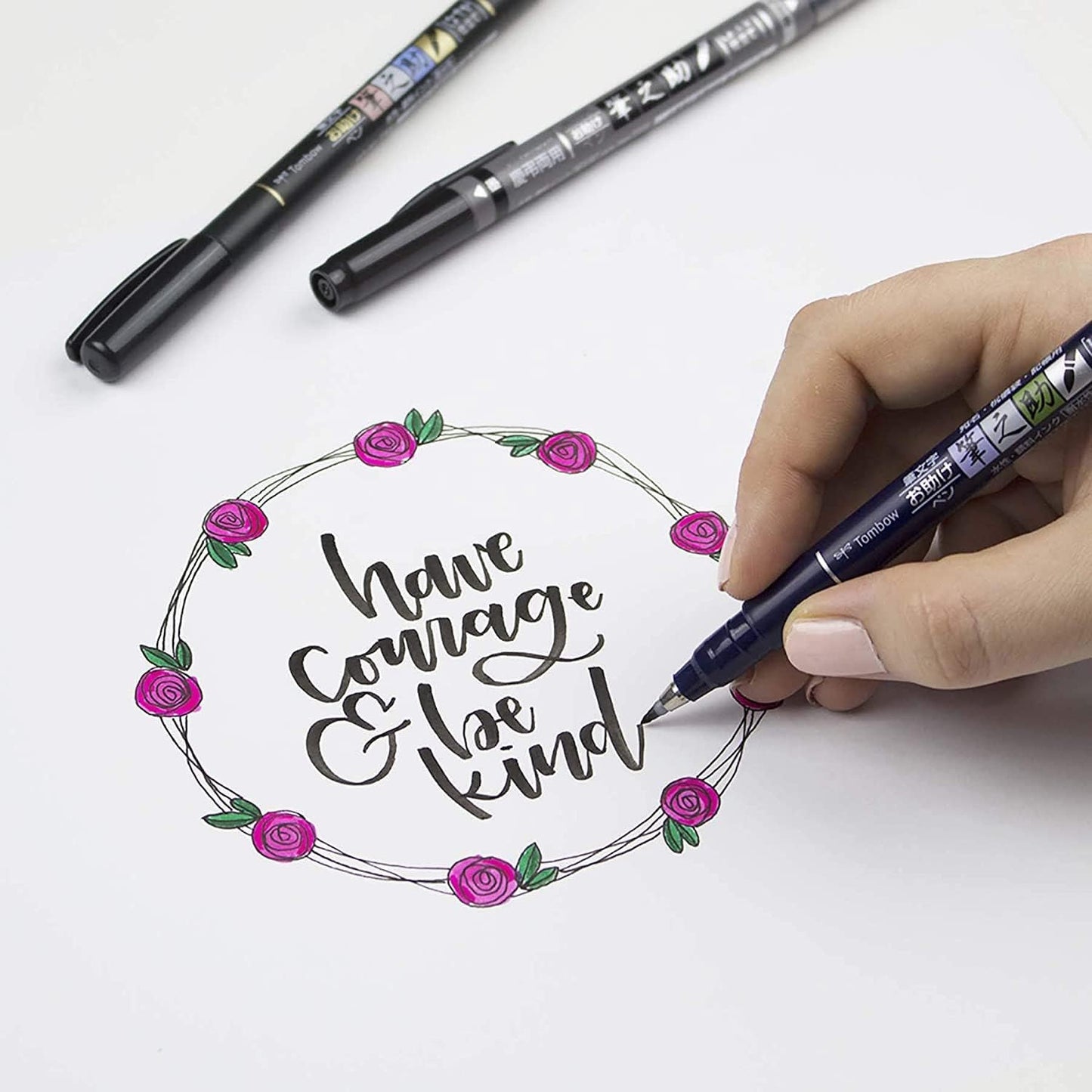 Tombow 62038 Fudenosuke Brush Pen, 2-Pack. Soft and Hard Tip Fudenosuke Brush Pens for Calligraphy and Art Drawings