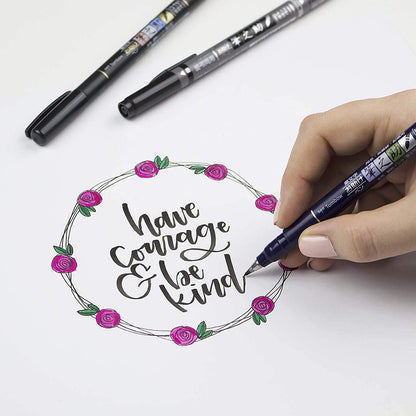 Tombow 62038 Fudenosuke Brush Pen, 2-Pack. Soft and Hard Tip Fudenosuke Brush Pens for Calligraphy and Art Drawings