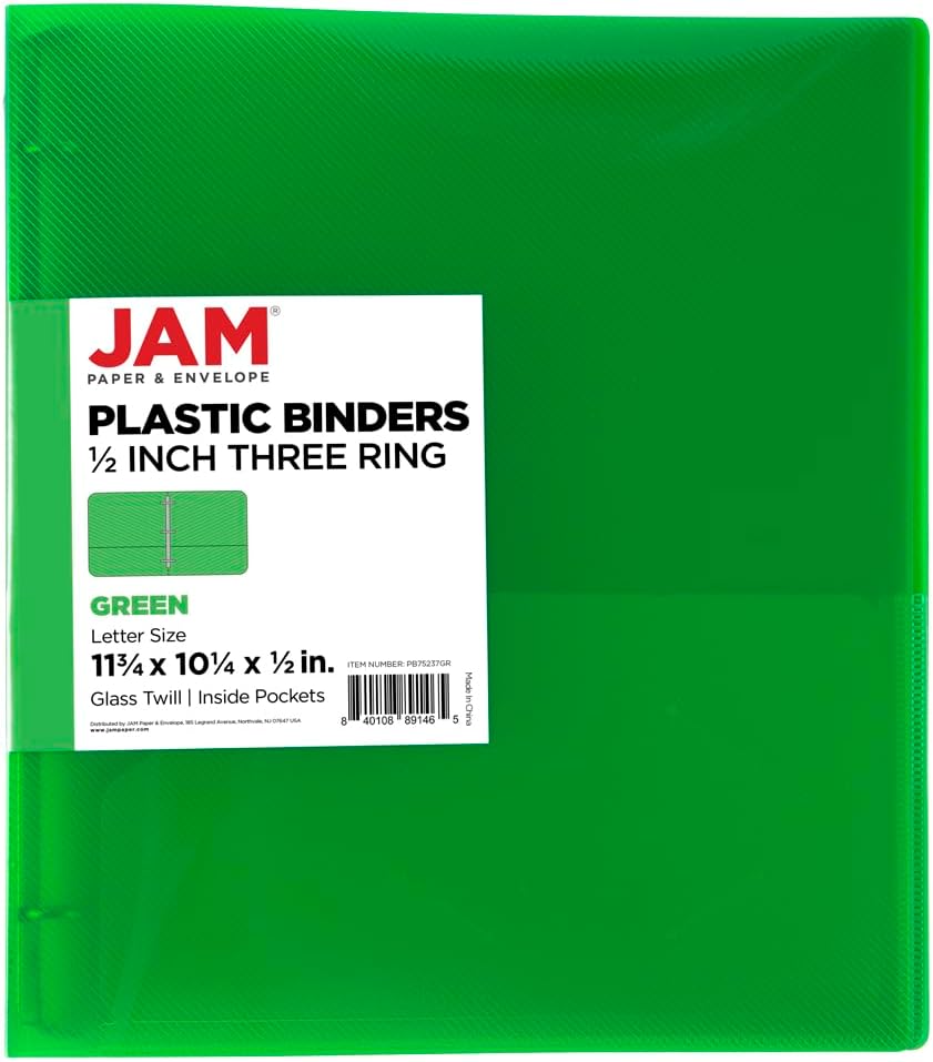 JAM PAPER Plastic 0.75 inch Binder - Clear 3 Ring Binder - Sold Individually