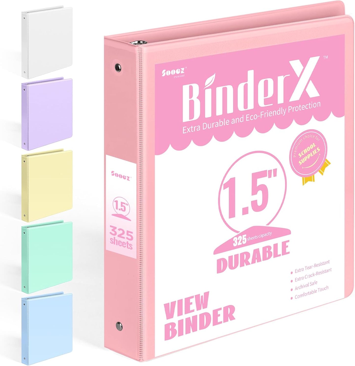 BinderX Extra Durable 3 Ring Binder, Round Rings 1 Inch Binder, Fits 175 Sheets of 8.5x11 Paper, Customizable View Cover with Inside Pockets, Cute 1" Binders, 1 Inch Binders 3 Ring, Pink
