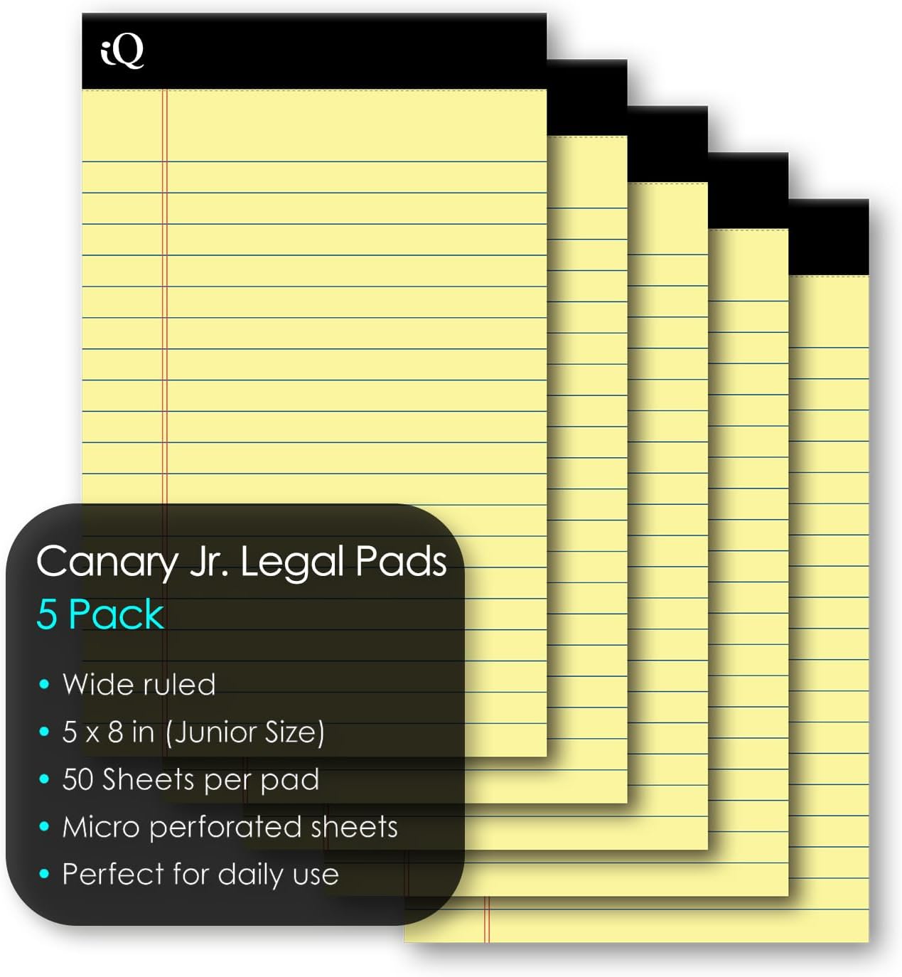 iScholar iQ Legal Pads, Canary, Wide Ruled, 8.5" x 11.75", 50 Sheets Per Pad, Pack of 3 Pads (98113)