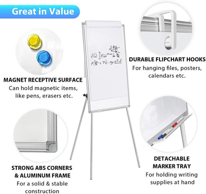 Easel Whiteboard - Magnetic Portable Dry Erase Easel Board 36 x 24 Tripod Whiteboard Height Adjustable Flipchart Easel Stand White Board for Office or Teaching at Home & Classroom (Black)