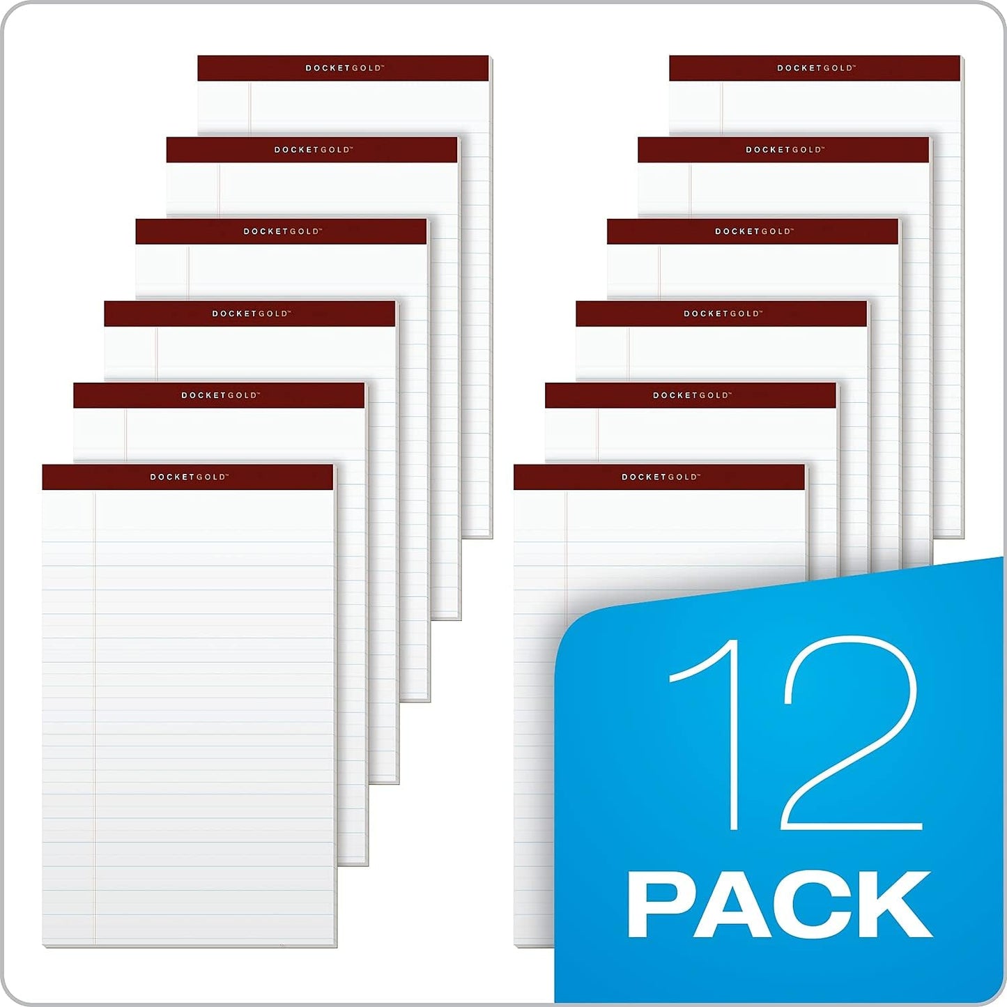 TOPS Docket Gold Writing Pads, 8-1/2" x 14", Legal Rule, White Paper, 50 Sheets, 12 Pack (63990)