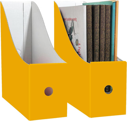 Limitliho 2 Pack Black Cardboard Magazine File Holder for Desktop, Book Bins for Classroom Library, Office or Home, Vertical Paper Boxes for Storage with Label(10.6" H x 10.2" L x 3.5" W in)