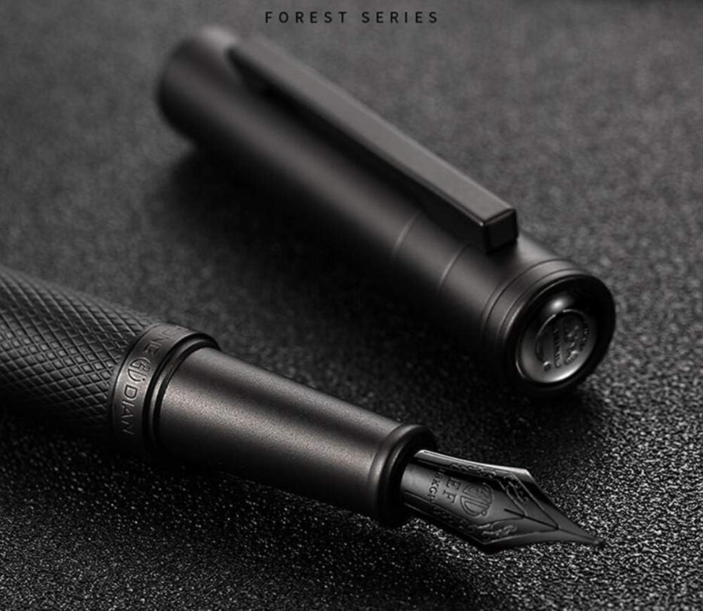 Hongdian Matte Black Forest Rollerball Pen with Schmidt Black Ink Refill, Classic Design with Metal Case for Business Signature