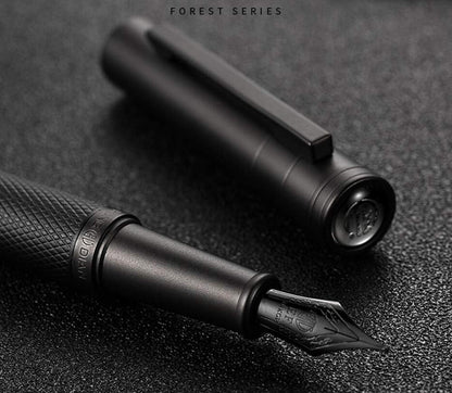 Hongdian Matte Black Forest Rollerball Pen with Schmidt Black Ink Refill, Classic Design with Metal Case for Business Signature