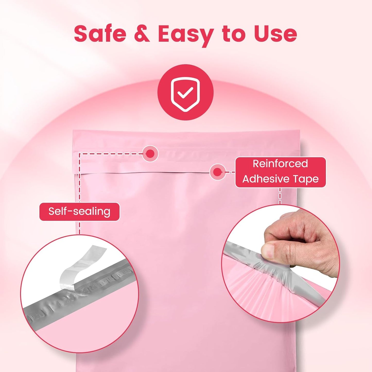 Metronic Poly Mailers 10X13 100 Pack, Strong Adhesive Shipping Envelopes for Clothing, Medium Shipping Bags for Small Businesses, Waterproof Mailers Poly Bags, Packages Bags Light Pink