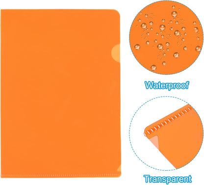 PATIKIL L Type Folders 50 Pack A4 Plastic File Project Pockets Clear Paper Document Jacket Sleeves for Office, Orange