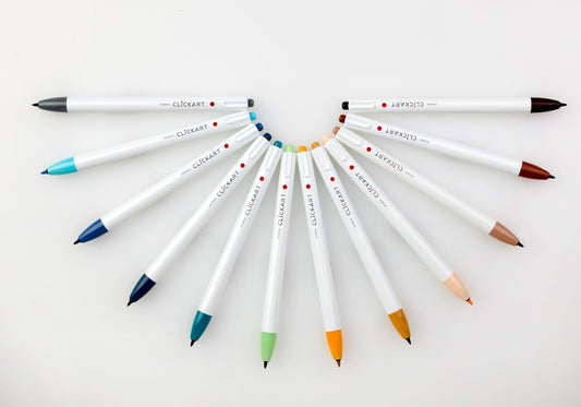 Zebra ClickArt Retractable Marker Pen - Water-based, Felt Tip Pens 0.6mm Fine tip, Assorted Neutral Colors, Pack of 12