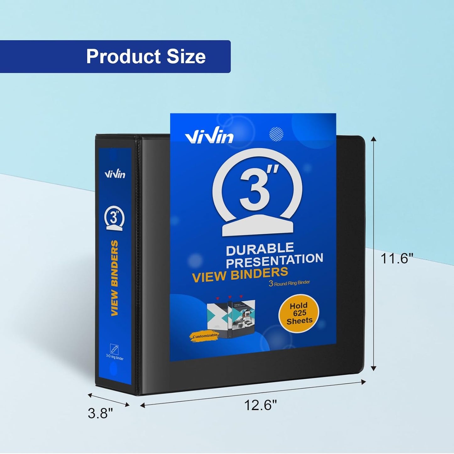 3 Ring Binder 1-1/2 Inch, ViVin Sturdy 1.5"-Round Ring Binder with 2 Interior Pockets, Clear View Cover, PVC-Free, Fits 300 Sheets of 8.5'' x 11'' Paper, Office Home School (6 Pack, White)