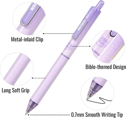 WRITECH Bible Mate Journaling Set: No Bleed Bible Highlighters & 0.7mm Black Ink Ballpoint Pens, Fast-Drying Ink, Pastel Colors Highlighter, Journaling Kit, 9ct