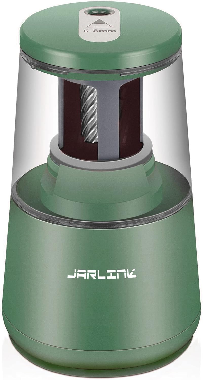 JARLINK Electric Pencil Sharpener, Heavy-Duty Helical Blade to Fast Sharpen, Auto Stop for No.2/Colored Pencils(6-8mm), AC Adapter/Battery Operated in School Classroom/Office/Home (Black)