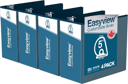 Easyview Premium 3-Ring Binders with Clear-View Covers and D Rings, Binders for School or Office, 5 Inch, Pack of 4, White