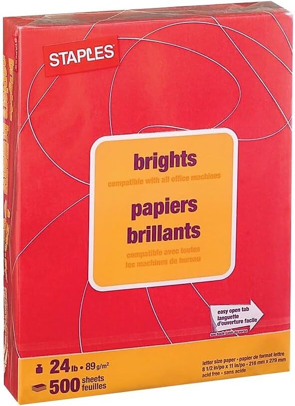 Staples Brights 24 Lb. Colored Paper Dark Green 500/Ream, For Office, School & Home