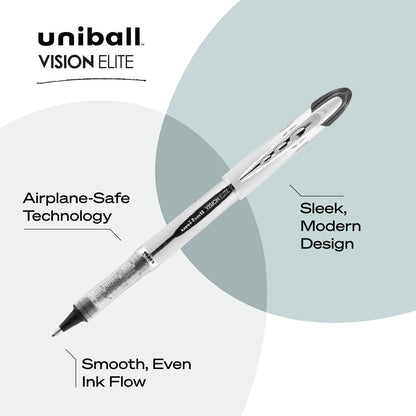 uni-ball uniball Vision Elite Rollerball Pens with 0.5mm Fine Point Micro Tip, Blue, 12 Count