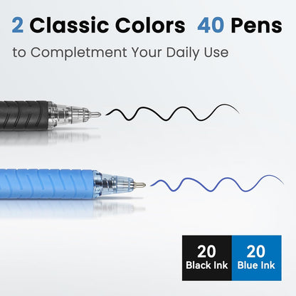 Sooez 40 Pack Bulk Pens Ballpoint, Smooth Writing Pens with Soft Grip, Retractable Black Ink Pens, Medium Point 1.0mm Pen for Journaling, Ballpoint Pen Office Supplies for Nurse, Server, Note Taking